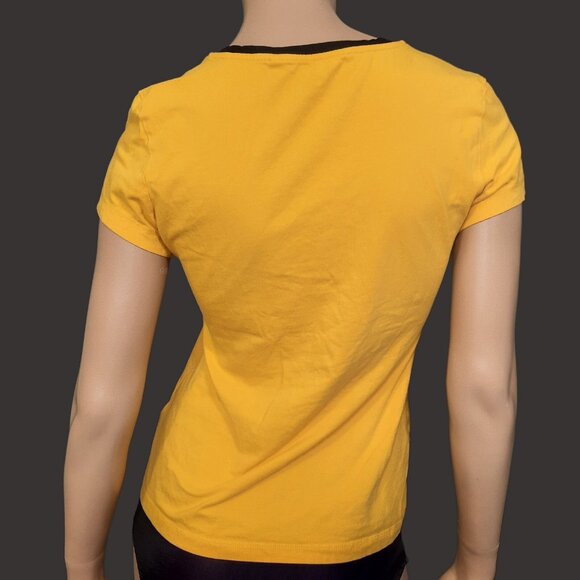 Y2K GUESS T Shirt Yellow Embroidered Ringer Womens L Short Sleeve - Picture 6 of 8